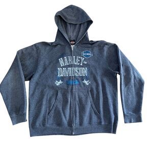 Harley-Davidson Men's XL Gray Full Zip Hoodie Graphic Print Logo